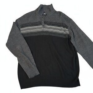 Dockers Men's Gray and Black Striped Sweater